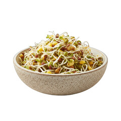 Bowl Of Sprouts And Beans Salad With Mixed Grains And Corn Isolated On White Background Overhead Studio Shot