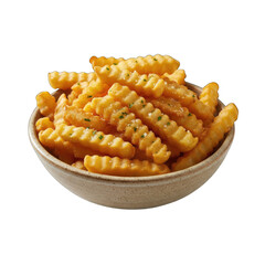 Bowl Of Crinkle Cut French Fries With Seasoning And Herbs Isolated On Transparent Background