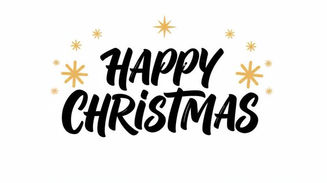 Happy Christmas Animated Text Greeting with Golden Snowflakes.
