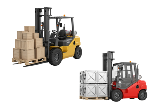 Warehouse lifting vehicles 3D collection isolated on transparent background