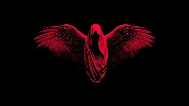 Crimson winged hooded figure in dark void illustration artistic dark fantasy