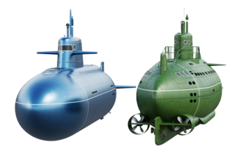 Nautical submarine 3D bundle isolated on transparent background