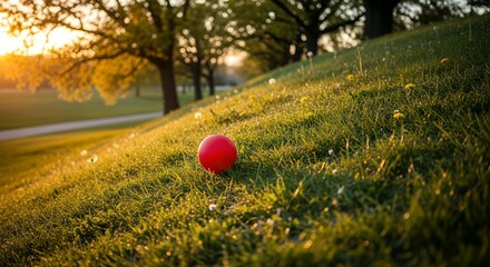 Red Ball on Green Grass During Sunset in Park