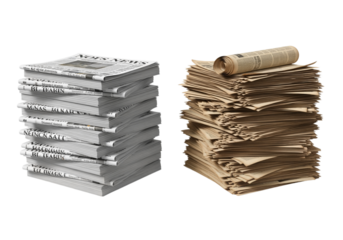 Newspaper stack duo isolated on transparent background