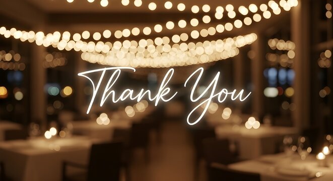 Elegant 'Thank You' Script on a Warm Golden Bokeh Background