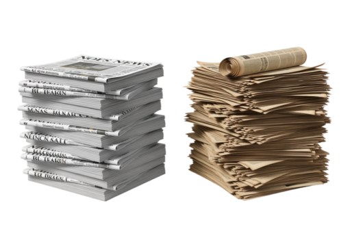 Newspaper stack duo isolated on transparent background