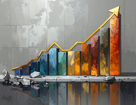 Animated stylized graph with colorful rising bars