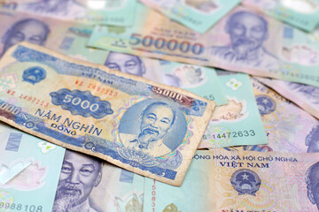 Vietnamese dong banknotes. Money concept