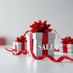 Gift boxes adorned with red ribbons sale event promotion concept idea