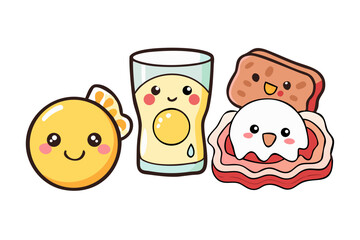Kawaii breakfast doodles with eggs bacon and toast