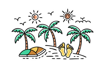 Tropical beach scene with palm trees and sun vacation