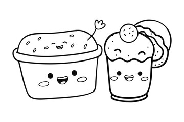 Two happy cartoon cupcakes with smiling faces icon