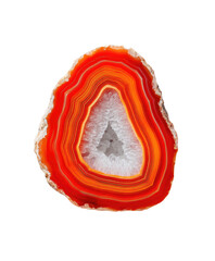 Sliced agate concentric bands of orange, red, and white