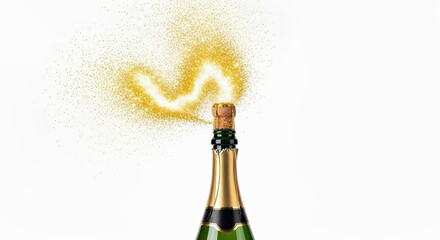 Champagne Bottle Popping With Golden Sparkles and Bursting Celebration