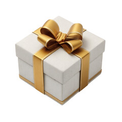 Square gift box white, elegant, golden ribbon tied on top