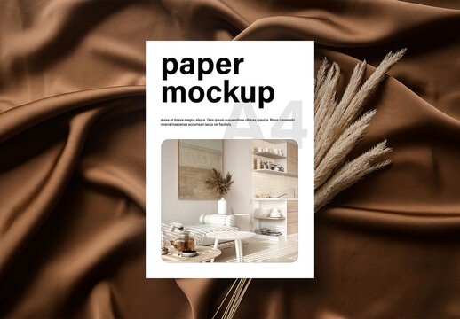 A4 Paper Mockup on Draped Silk Background