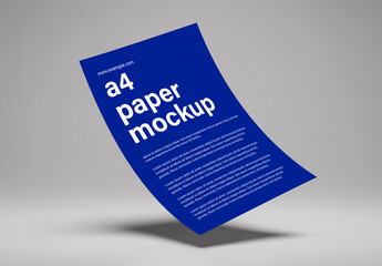 Floating Curled A4 Paper Mockup on Neutral Background