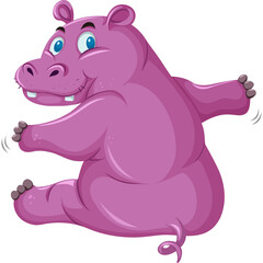 Funny Cartoon Pink Hippopotamus Dancing Joyfully Isolated on White Background Lively Pose Dynamic Movement Playful Expression Vivid Color