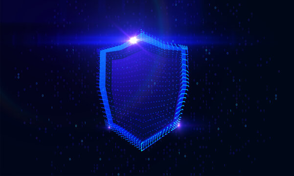 Abstract emblem of a shiny shield on a dark background. Visual metaphor for safety, defense, and resilience in digital space. Use for website headers, blog graphics, and online protection infographics