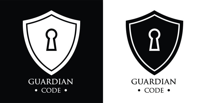 Guardian code shield emblem with a keyhole, representing security, protection, and access