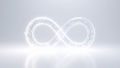 Glowing Infinity Symbol with Sparkling Particles on White Background - Abstract Concept of Eternity and Limitless Possibilities