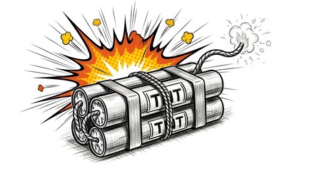 Cartoon Explosive Bomb with Fuse and Explosion Effect