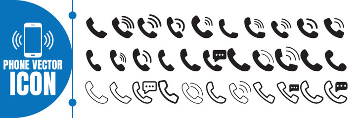 phone icon set, Telephone call sign, Contact us. Phone Call and Communication Icon Set in Flat and Line Style