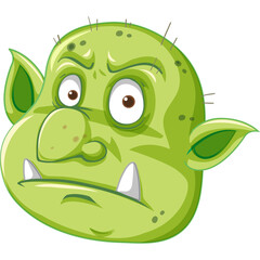 Green Troll Head With Big Ears And Two White Tusks On Transparent Background No Background Elements Or Text Visible In This Close Up Headshot
