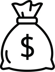 Black outline of a money bag with a dollar sign finance currency