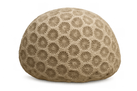 Fossilized coral creating a natural marine texture and ancient pattern from a deceased reef on transparent background