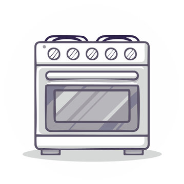 Cartoon illustration of a kitchen stove with four burners and an oven door