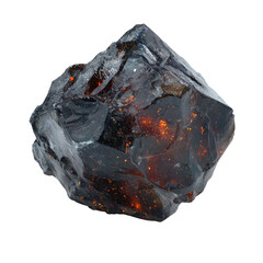 Dark, translucent rock with orange inclusions on black