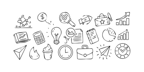 Naklejka premium Business doodle icons in sketch style on white background