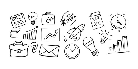 Business doodle icons with transparent background sketch