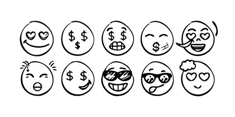 Smiling emoji faces with hearts happy love