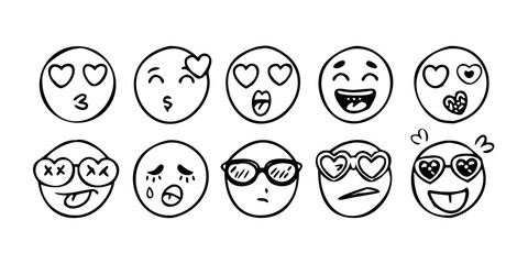 Whimsical doodle emoji faces with transparent background 1