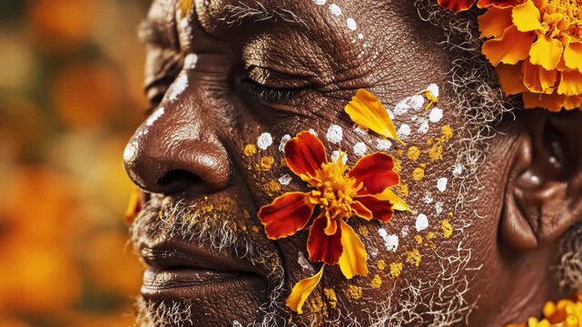 Indigenous Elder Adorned with Flowers: A Celebration of Culture