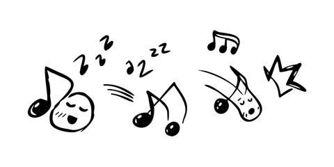 Hand drawn musical notes and symbols on white background