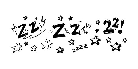 Zzz and Stars Doodle on White Background comic cartoon