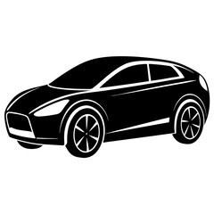 Obraz premium Sleek modern black car silhouette with white accents on a clean white background