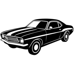 Classic american muscle car silhouette with racing stripes on white background