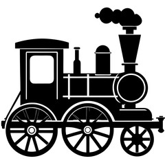 Fototapeta premium Classic black silhouette of a steam locomotive with smoke billowing from its chimney on a white background