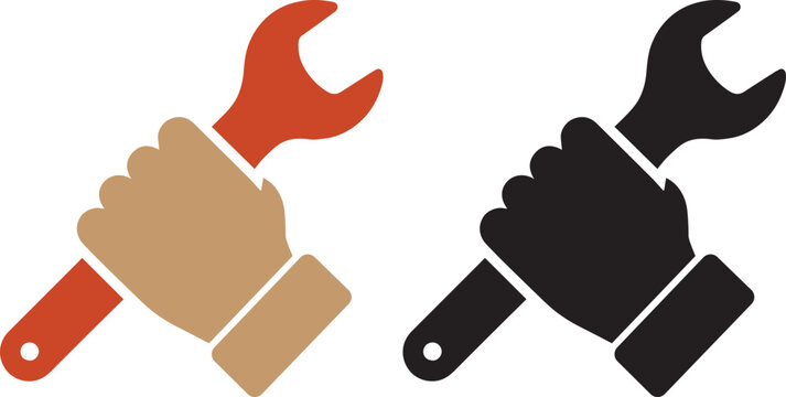 Hand holding wrench silhouette icon