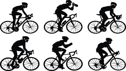 Dynamic cyclists silhouetted in motion, professional athletes racing, perfect for sports and fitness marketing materials