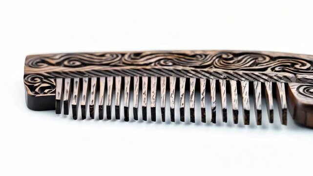 Hand-carved wooden comb with intricate ornamental design