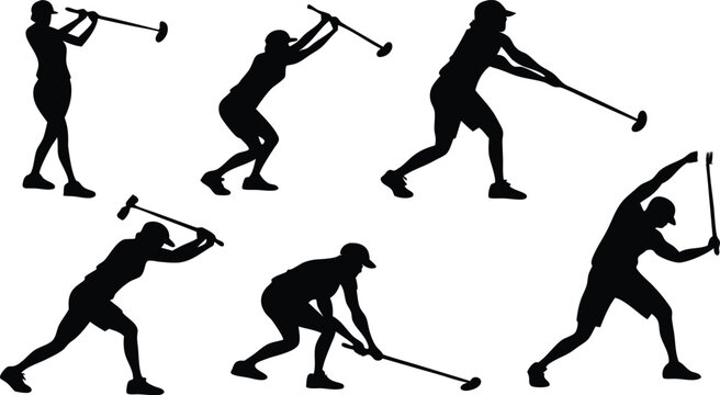 Dynamic silhouettes of golf players in action offering versatility for sports branding and promotional materials originally vector graphics