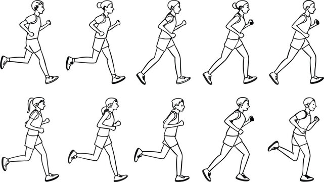 Dynamic athletic runners in motion illustration, conveying energy, fitness, and speed for health and wellness themes