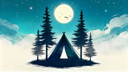 Moonlit Wilderness Camp: Starry Night Tent Among Pine Trees