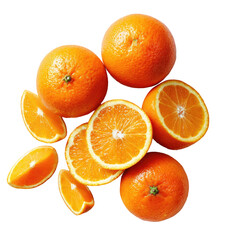 Fresh oranges, whole, halved and sliced, isolated view