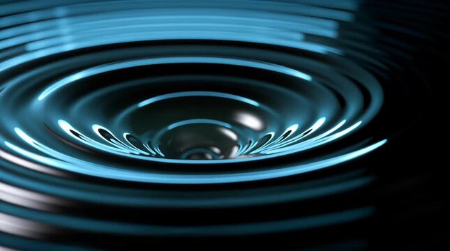 Water ripple with blue light reflection creating circular wave pattern and smooth ripple blur effect dark surface showing fluid motion and dynamic